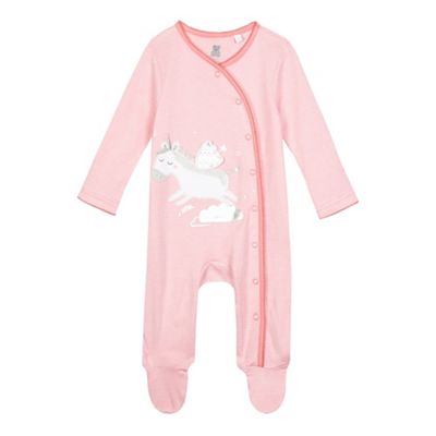 Baby girls' pink unicorn applique sleepsuit